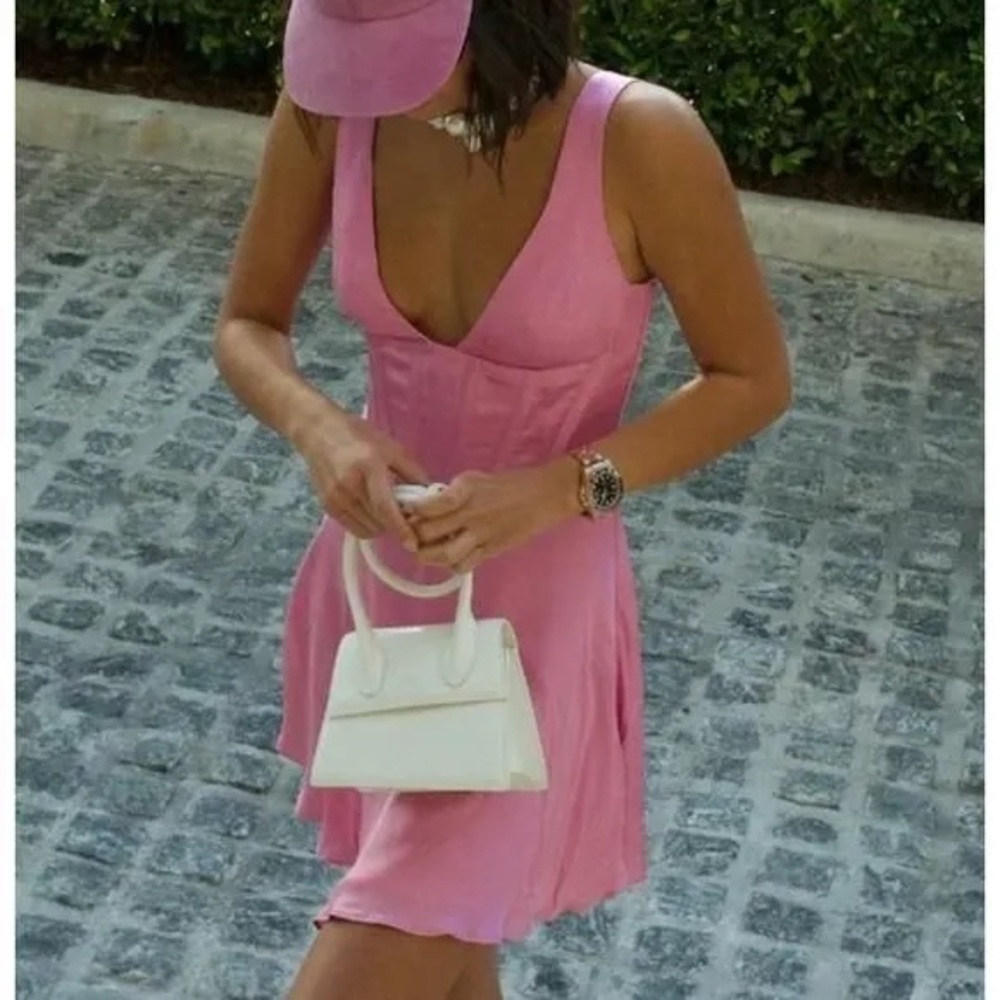 Anika Corset Satin Dress in Petal Pink XS